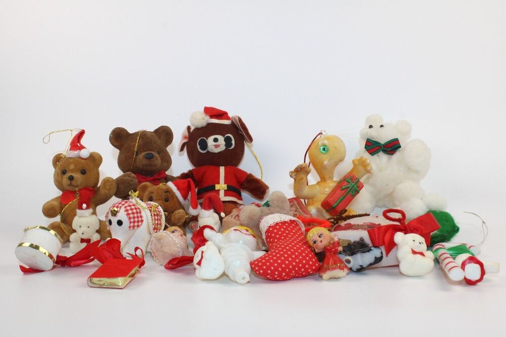 Vintage Christmas Ornament Lot Felt *Flocked*Plastic*PomPom* Figures.